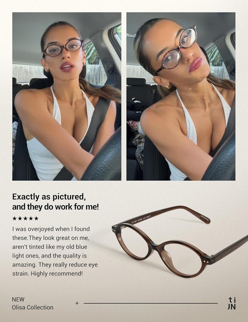 TIJN Olisa Blue Light Blocking Glasses for Women Men,Oval Glasses Frame Bluelight Glasses for Gaming/Computer/Screen - Image 2